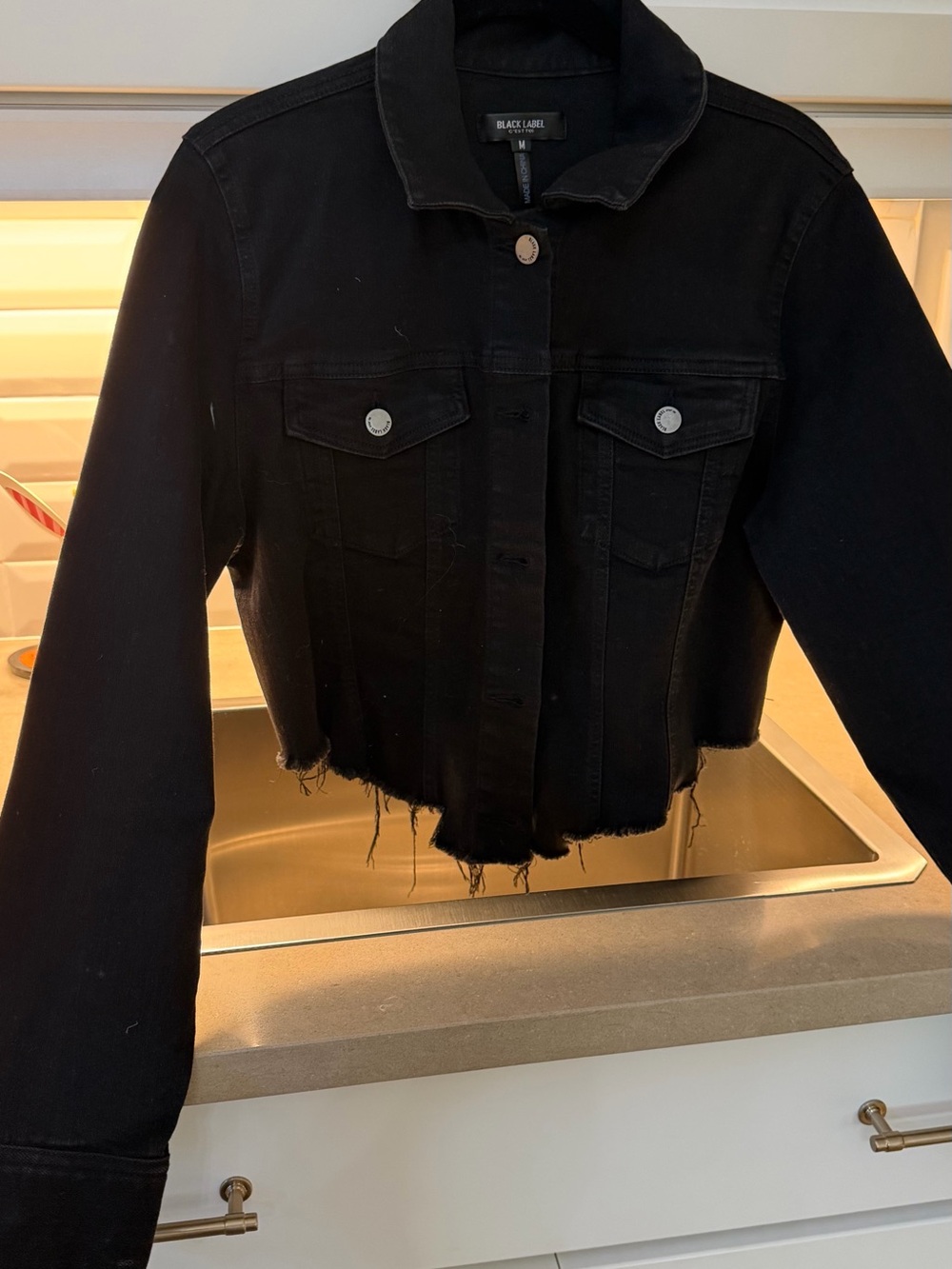 Black Label Black Cropped Frayed Denim Jacket